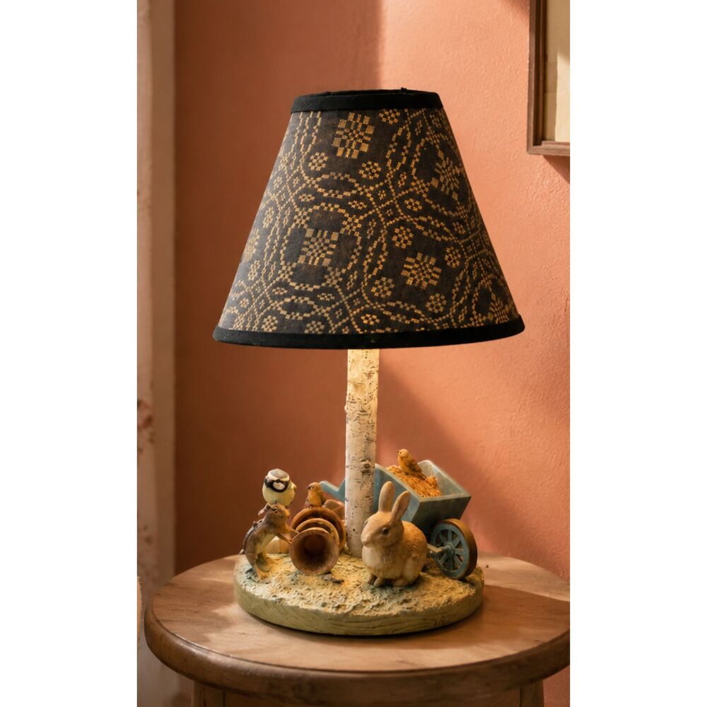 Vintage Cottagecore Bunny Garden fun Rabbit Bird Table Lamp Folk Art Shade - Picture 2 of 6